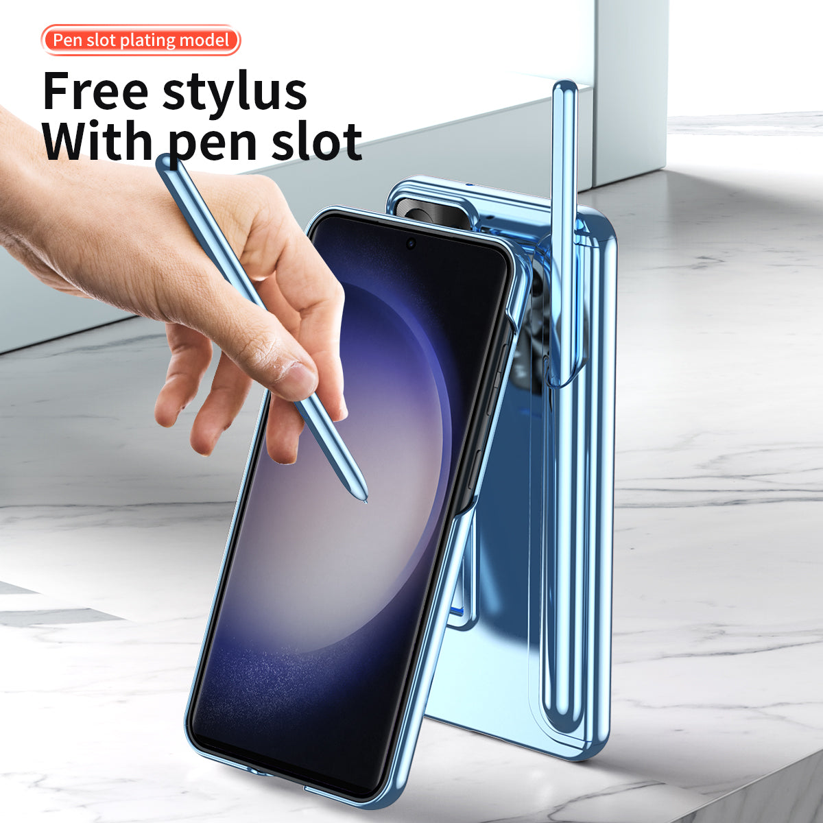 For Samsung Galaxy S23 Ultra Kickstand Pen Slot Design PC Back Cover Shockproof Phone Case with Stylus Pen