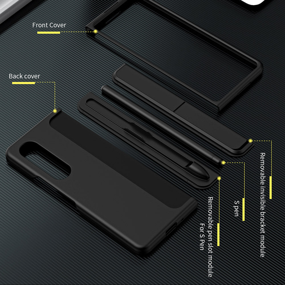 Slim Phone Case for Samsung Galaxy Z Fold4 5G Shockproof Had PC Kickstand Case with Pencil Holder