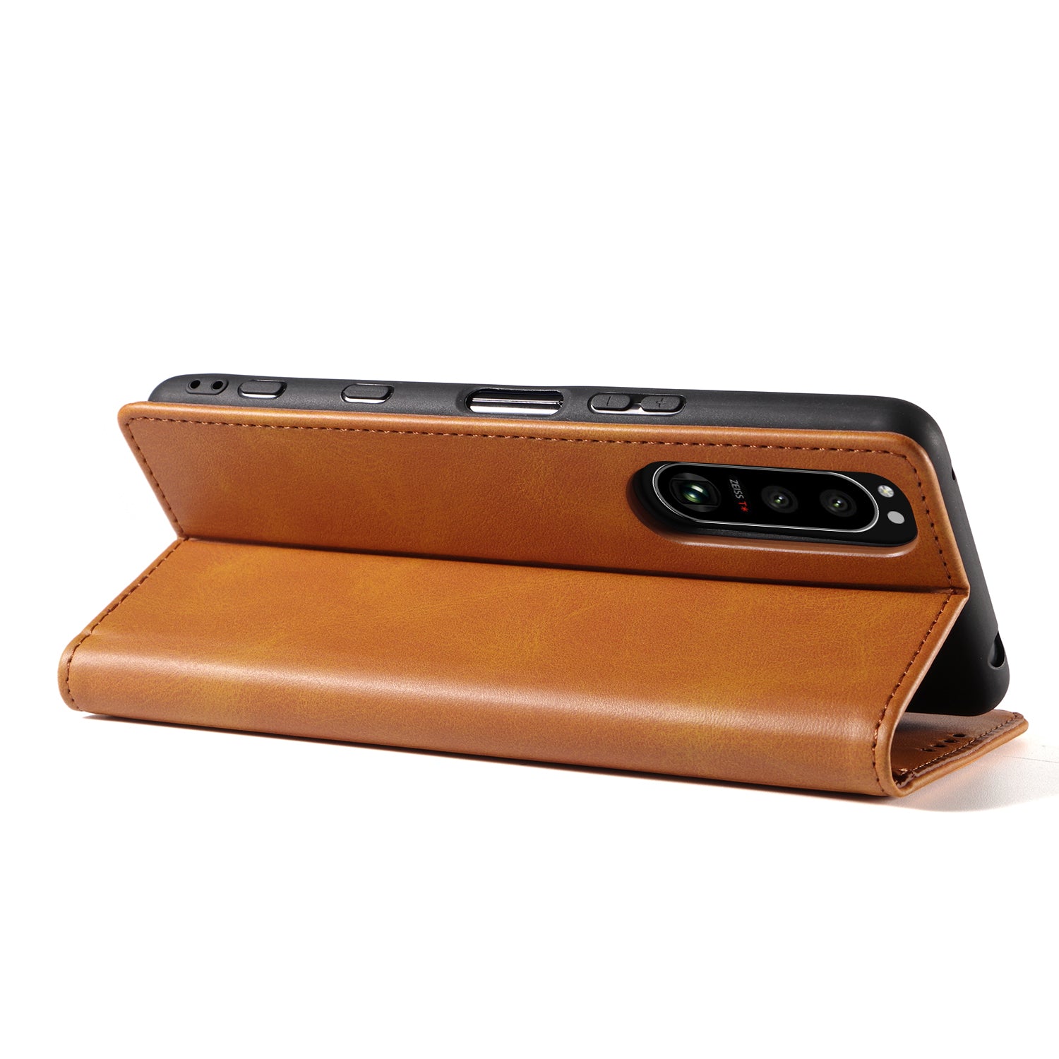 PU Leather Phone Case For Sony Xperia 5 II Business Style Flip Wallet Stand Shockproof Mobile Phone Cover