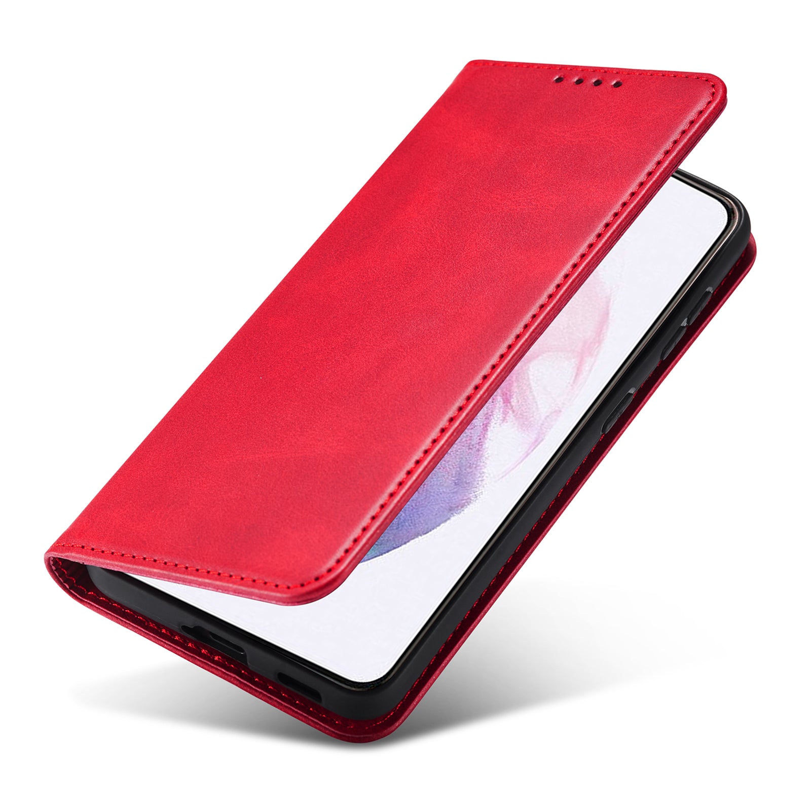 Leather Phone Case For Samsung Galaxy S21 4G 5G Wallet Magnetic Stand Calf Texture Anti-scratch Phone Cover