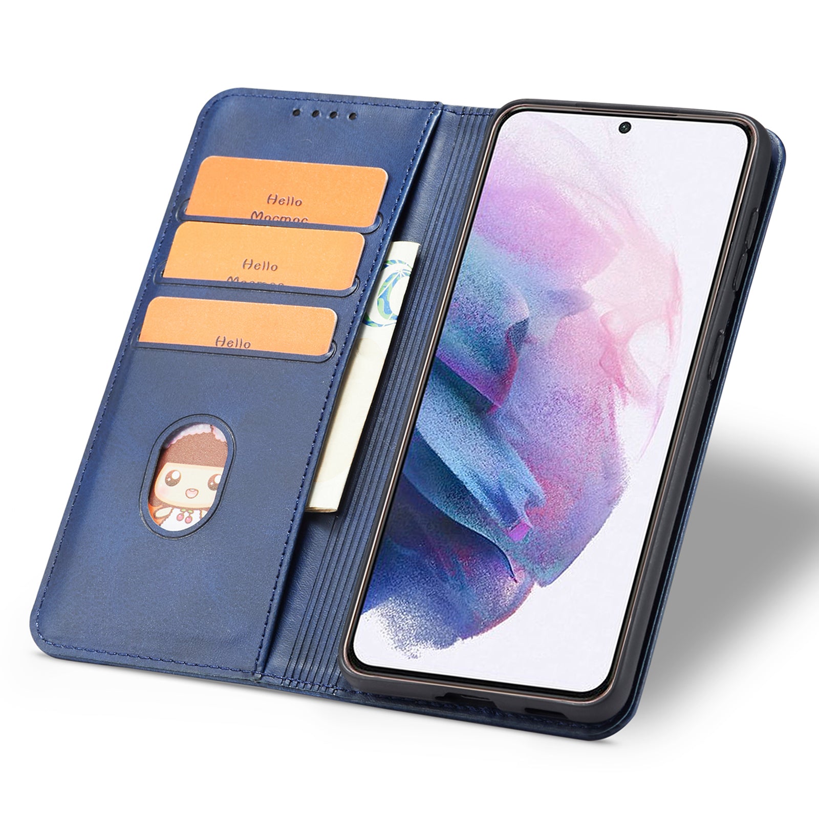 For Samsung Galaxy S21 5G Anti-drop Phone Case Stand Calf Texture Flip Phone Cover Card Holder