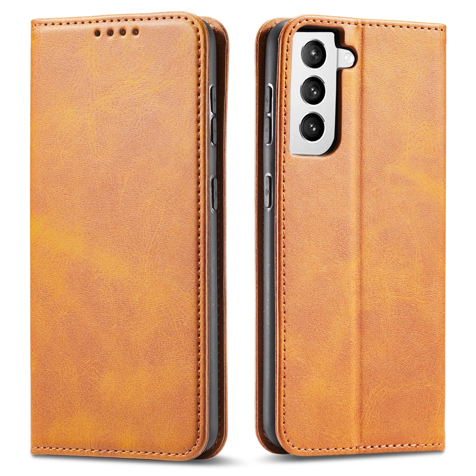 For Samsung Galaxy S21 5G Anti-drop Phone Case Stand Calf Texture Flip Phone Cover Card Holder