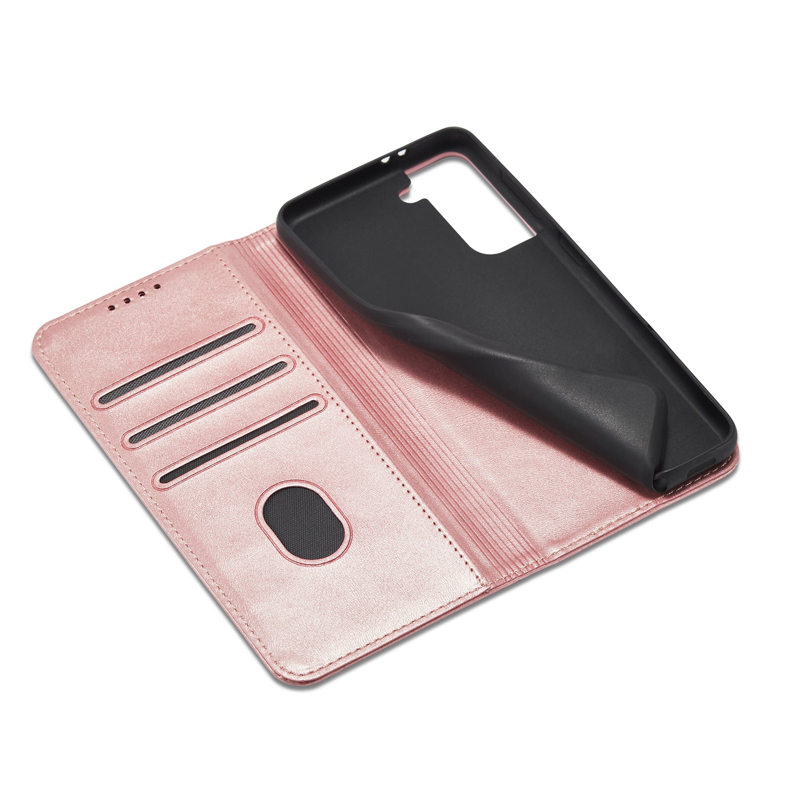 For Samsung Galaxy S21 5G Anti-drop Phone Case Stand Calf Texture Flip Phone Cover Card Holder