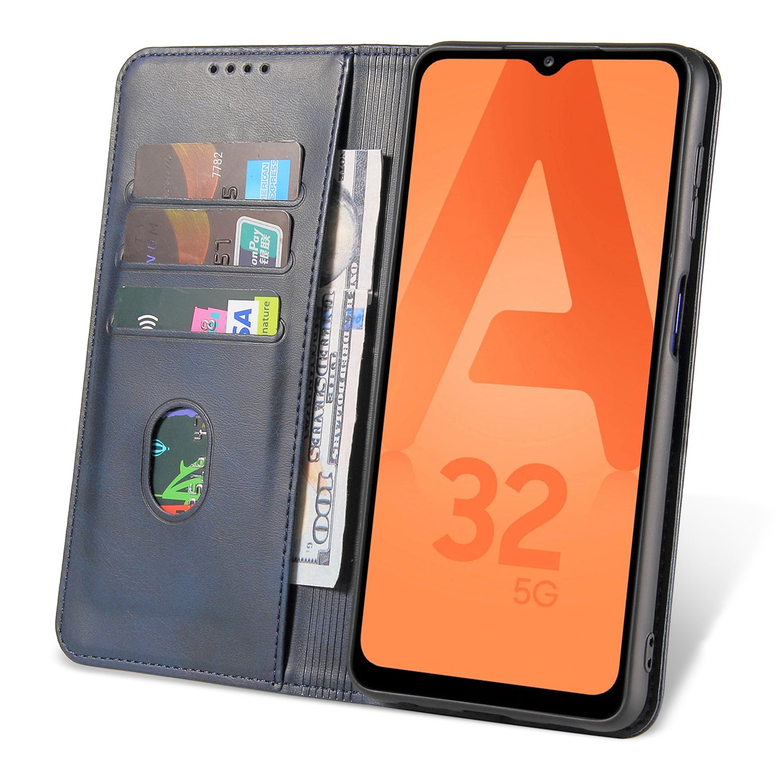 For Samsung Galaxy A32 4G (EU Version) Magnetic Leather Phone Case Stand Calf Texture Anti-scratch Phone Cover Card Holder