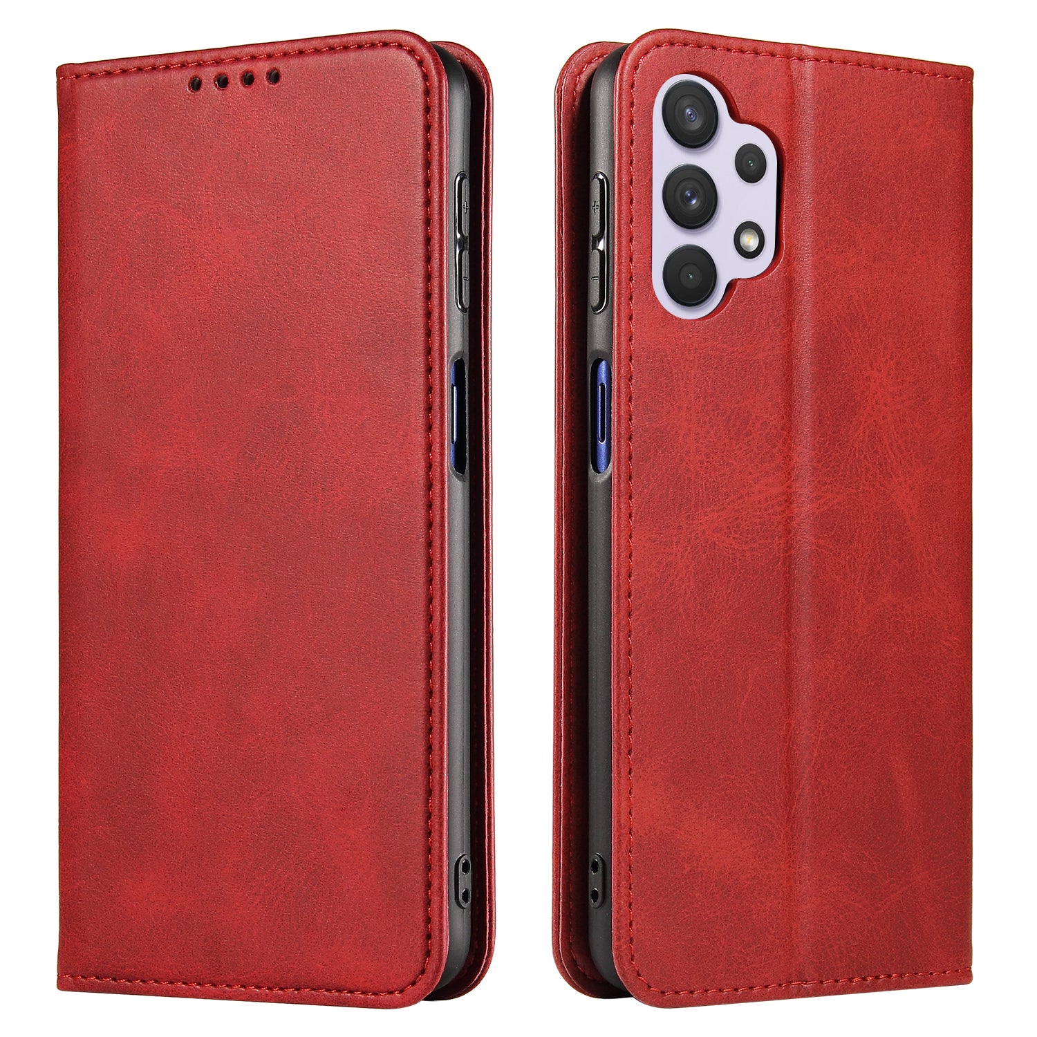 For Samsung Galaxy A32 4G (EU Version) Magnetic Leather Phone Case Stand Calf Texture Anti-scratch Phone Cover Card Holder