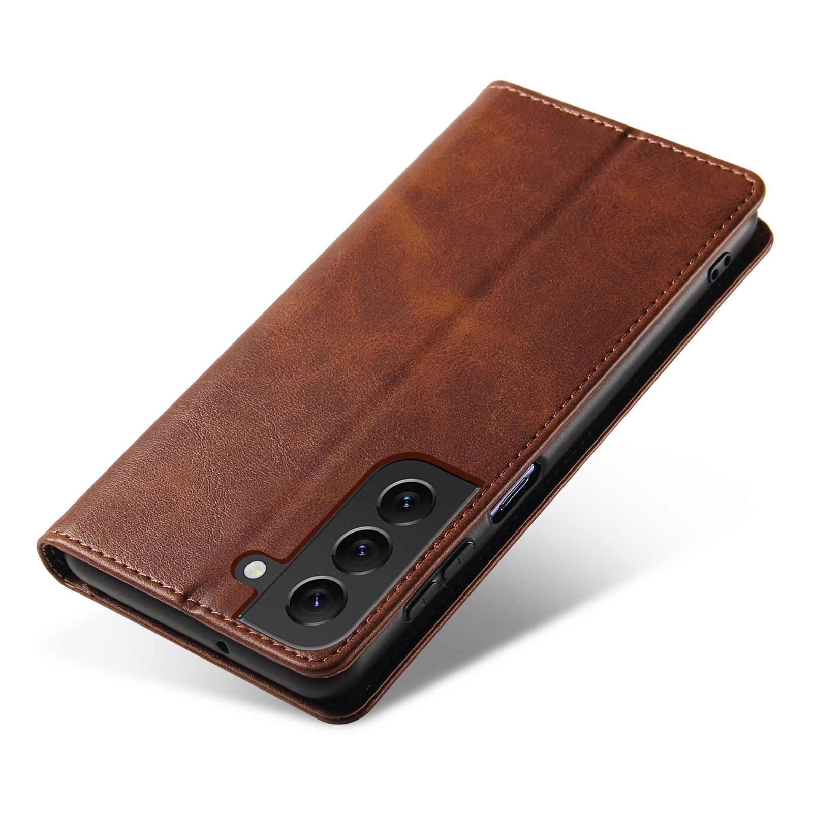 Phone Case For Samsung Galaxy S23 Leather Calf Texture Magnetic Closure Anti-shock Phone Cover with Stand Wallet