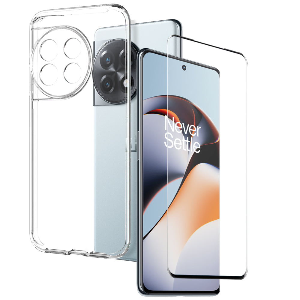 NORTHJO For OnePlus 11R 5G/Ace 2 5G/11R 5G TPU Case Phone Cover Crystal Clear Tempered Glass Screen Protector - Transparent