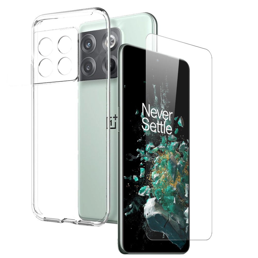 NORTHJO For OnePlus 10T 5G/Ace Pro 5G TPU Case Phone Cover HD Clear Tempered Glass Screen Protector - Transparent