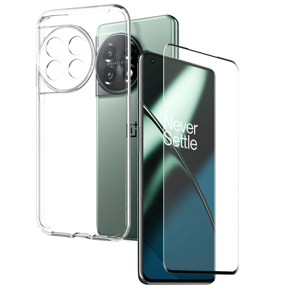 NORTHJO For OnePlus 11 5G Transparent Phone TPU Case Anti-scratch Tempered Glass Screen Protector - Transparent