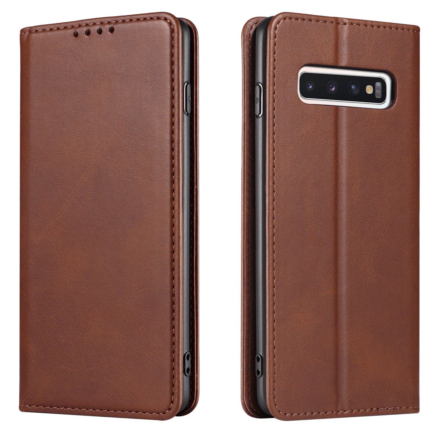 For Samsung Galaxy S10 Calf Texture Wallet Phone Cover Auto-absorbed Magnetic Leather Stand Phone Case