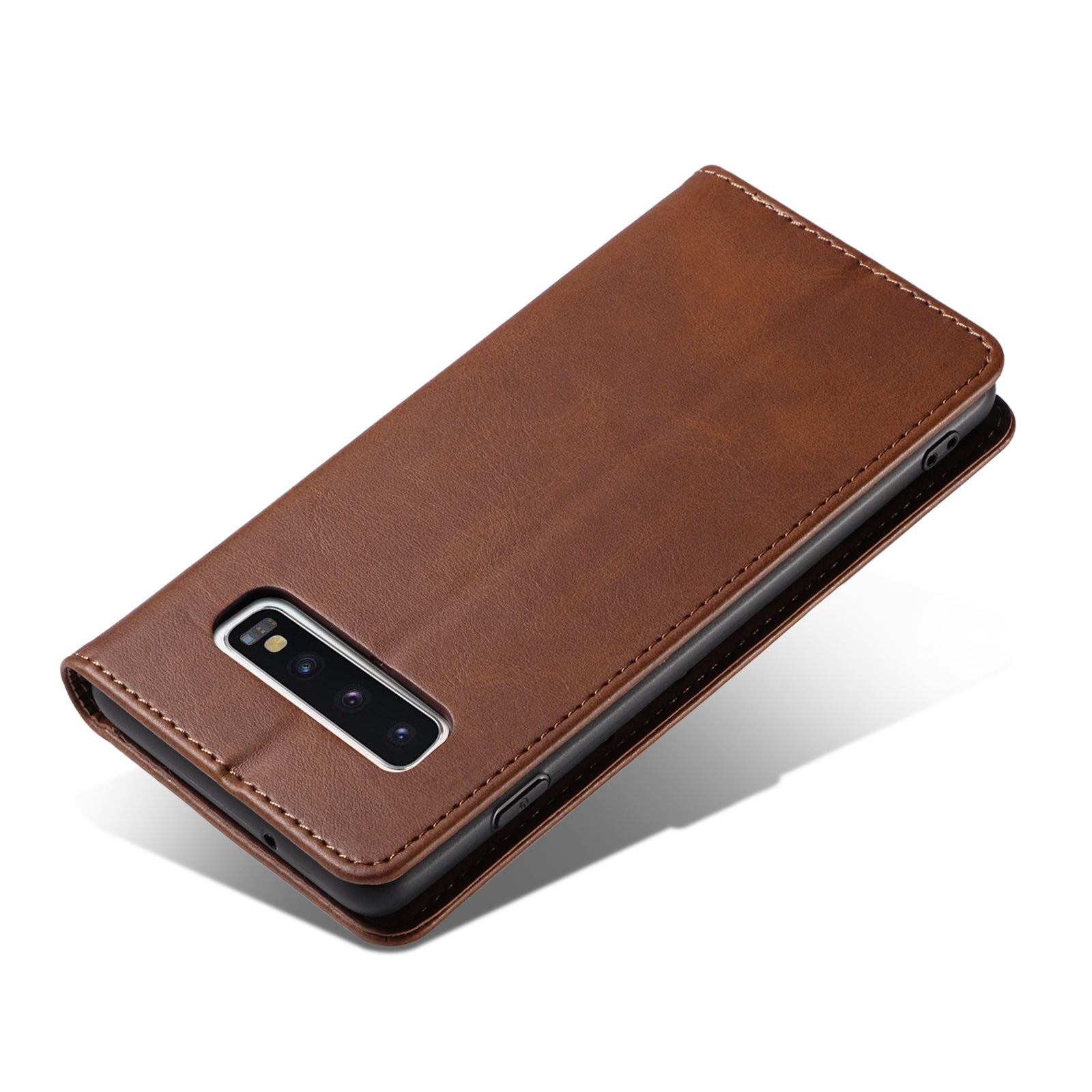 For Samsung Galaxy S10 Calf Texture Wallet Phone Cover Auto-absorbed Magnetic Leather Stand Phone Case