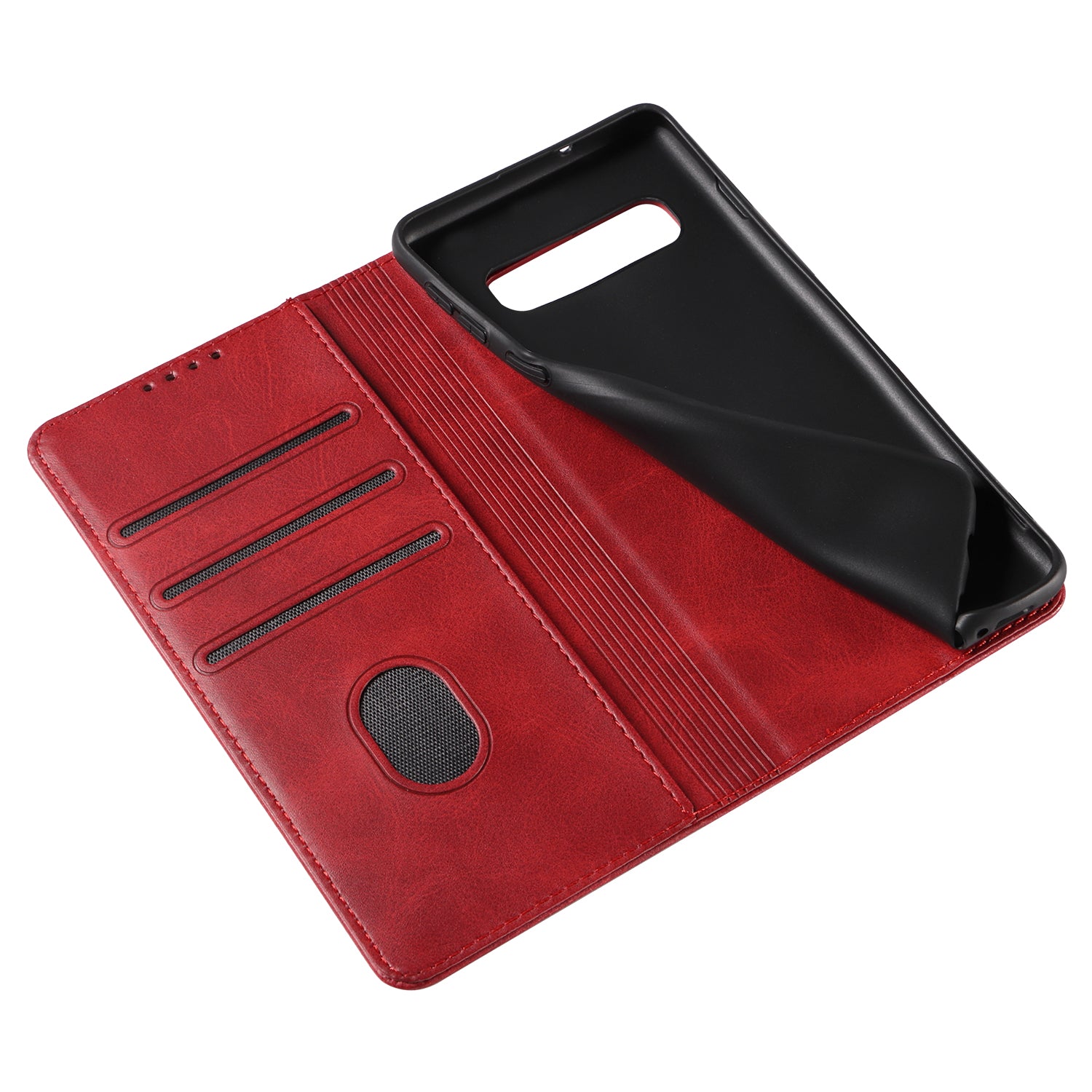 For Samsung Galaxy S10 Calf Texture Wallet Phone Cover Auto-absorbed Magnetic Leather Stand Phone Case