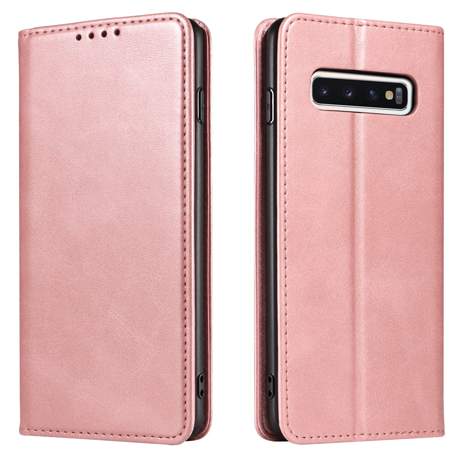 For Samsung Galaxy S10 Calf Texture Wallet Phone Cover Auto-absorbed Magnetic Leather Stand Phone Case