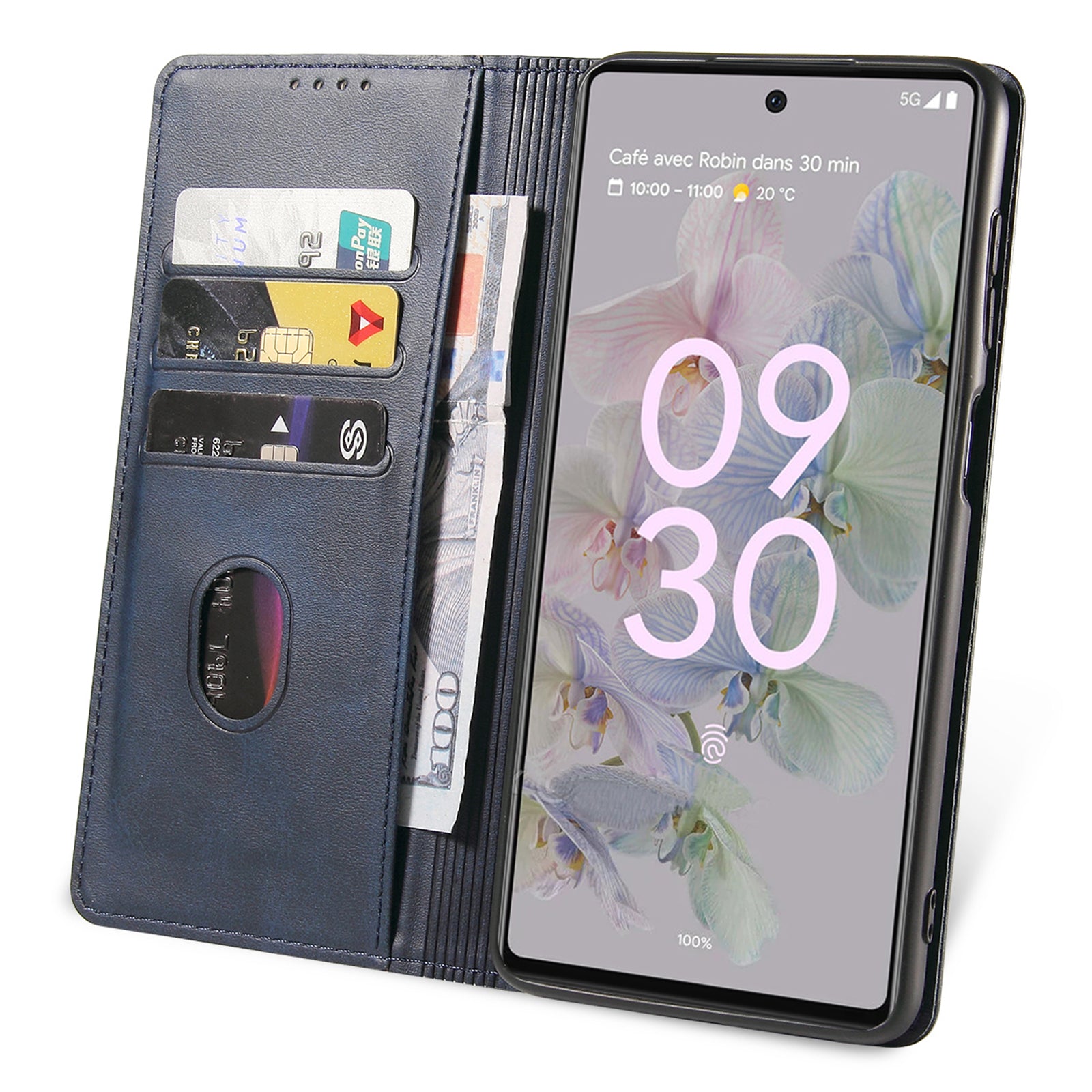 Full Protection Leather Phone Case For Google Pixel 6a Wallet Stand Calf Texture Magnetic Closure Phone Cover
