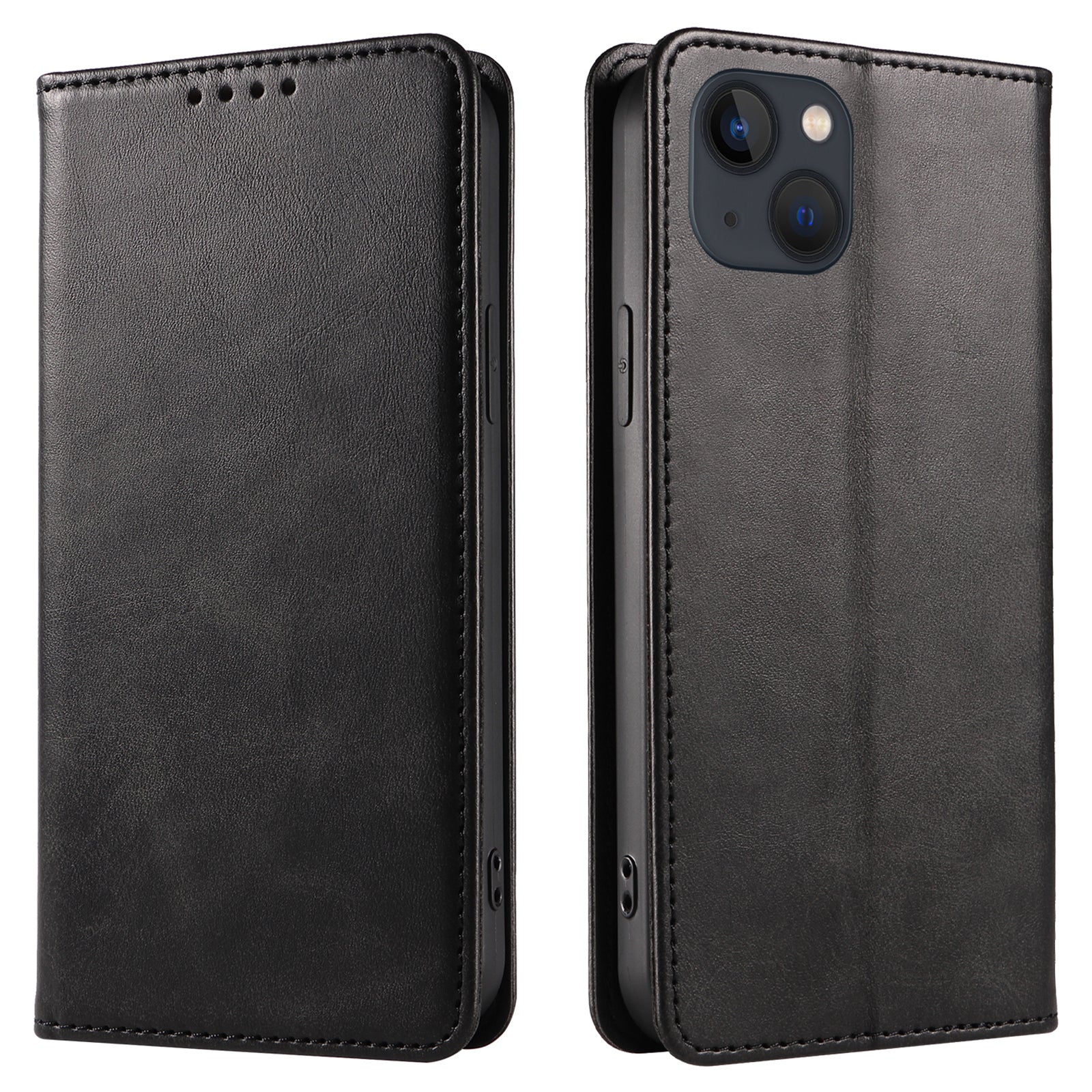 For iPhone 13 6.1 inch Leather Stand Phone Case Calf Texture Wallet Magnetic Cell Phone Cover - Rose Gold