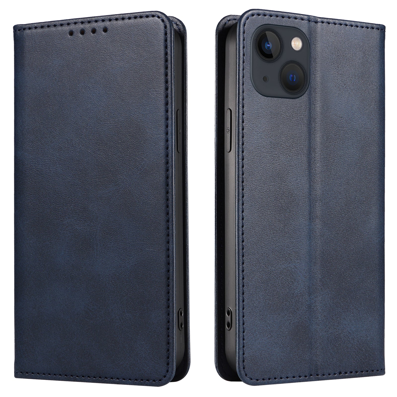 For iPhone 13 6.1 inch Leather Stand Phone Case Calf Texture Wallet Magnetic Cell Phone Cover - Rose Gold