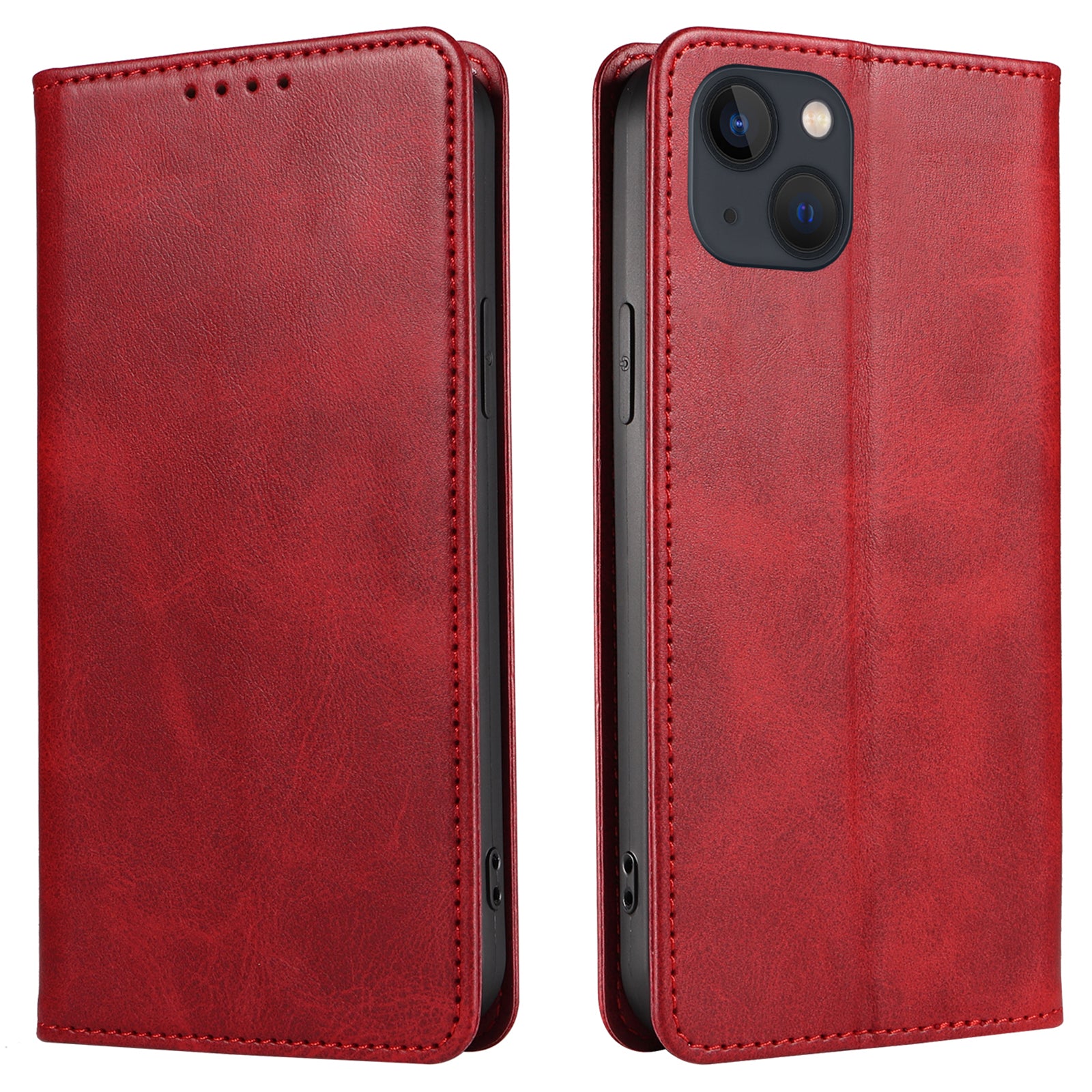 For iPhone 13 6.1 inch Leather Stand Phone Case Calf Texture Wallet Magnetic Cell Phone Cover - Rose Gold