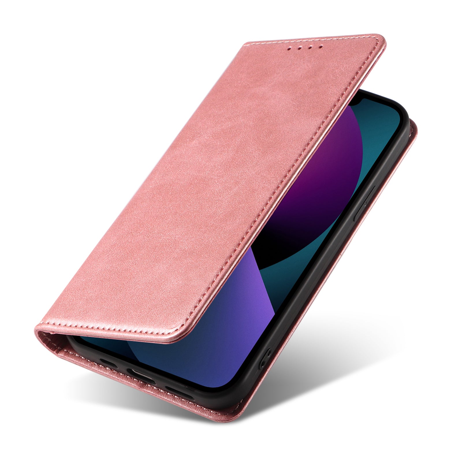 For iPhone 13 6.1 inch Leather Stand Phone Case Calf Texture Wallet Magnetic Cell Phone Cover
