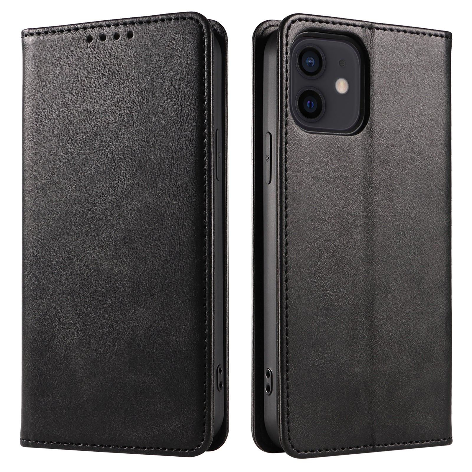 For iPhone 12 12 Pro 6.1 inch Anti-Scratch Phone Case Wallet Magnetic Leather Stand Calf Texture Phone Cover