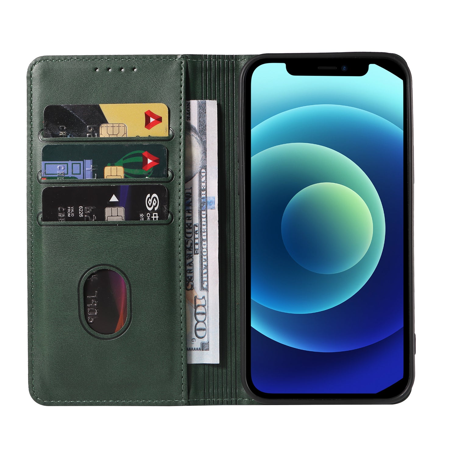 For iPhone 12 12 Pro 6.1 inch Anti-Scratch Phone Case Wallet Magnetic Leather Stand Calf Texture Phone Cover
