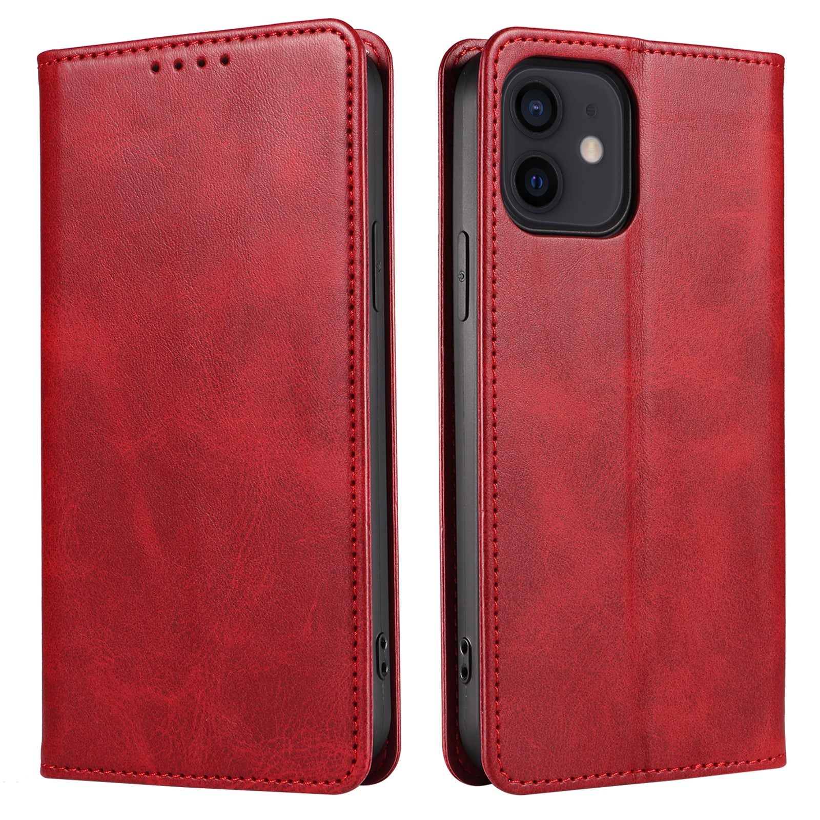 For iPhone 12 12 Pro 6.1 inch Anti-Scratch Phone Case Wallet Magnetic Leather Stand Calf Texture Phone Cover