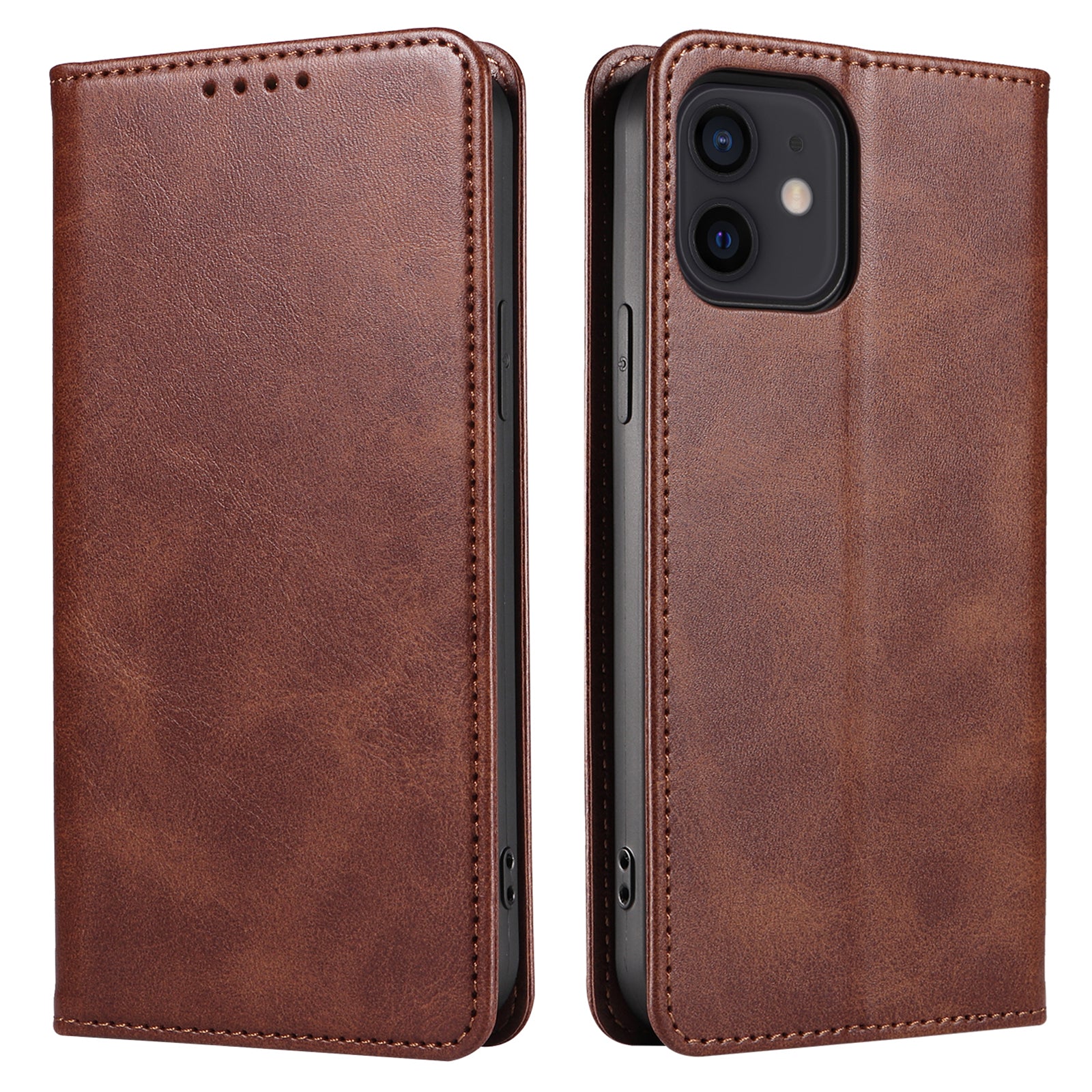 For iPhone 12 12 Pro 6.1 inch Anti-Scratch Phone Case Wallet Magnetic Leather Stand Calf Texture Phone Cover