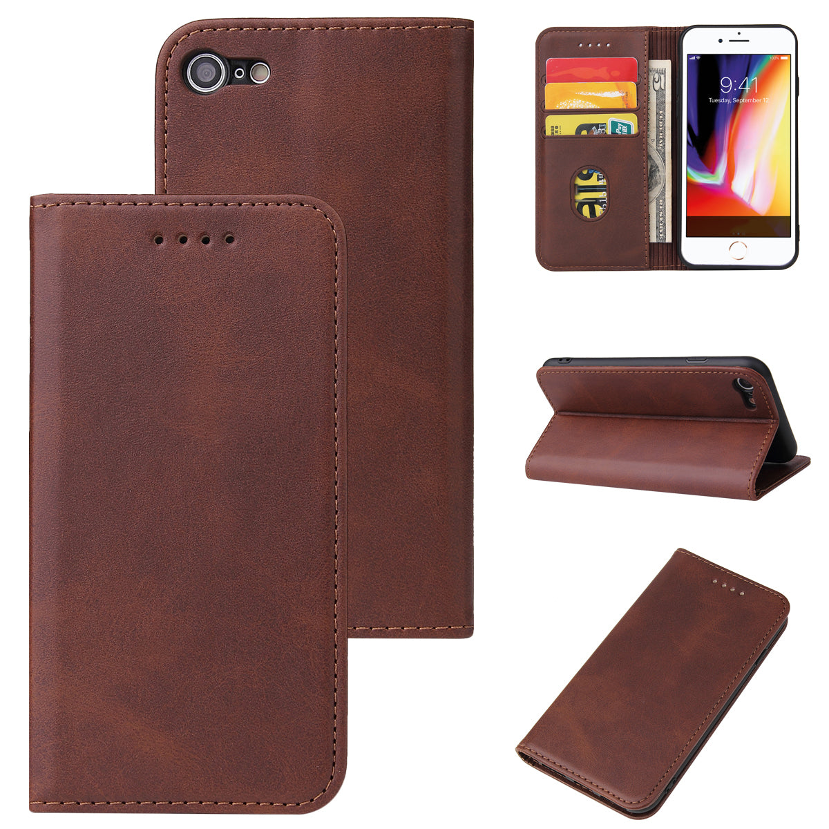 For iPhone SE (2020) SE (2022) 7 8 4.7 inch Calf Texture Wallet Magnetic Leather Stand Phone Case