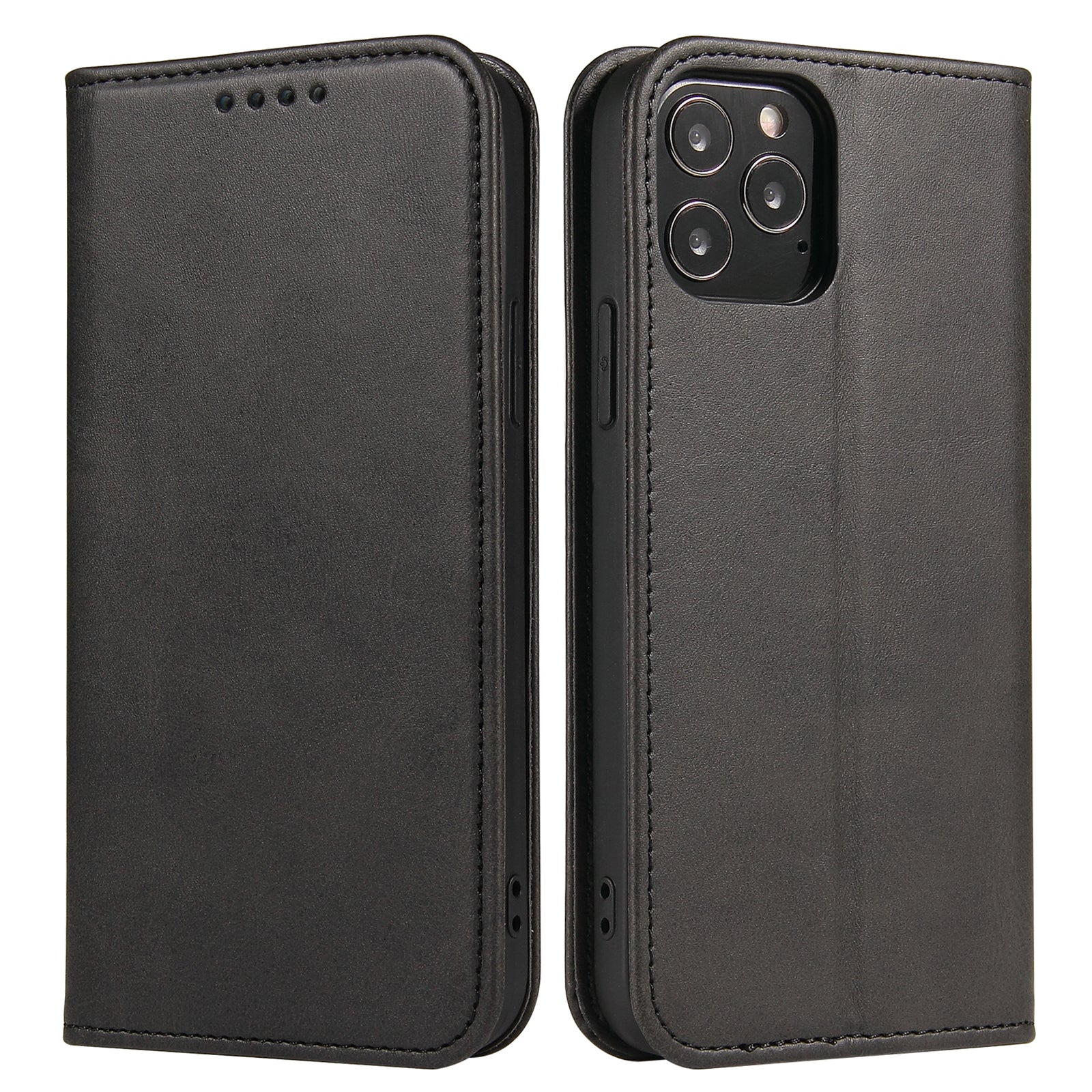 For iPhone 11 Pro Max 6.5 inch Calf Texture Phone Shell Wallet Phone Cover Auto-absorbed Leather Stand Case - Rose Gold