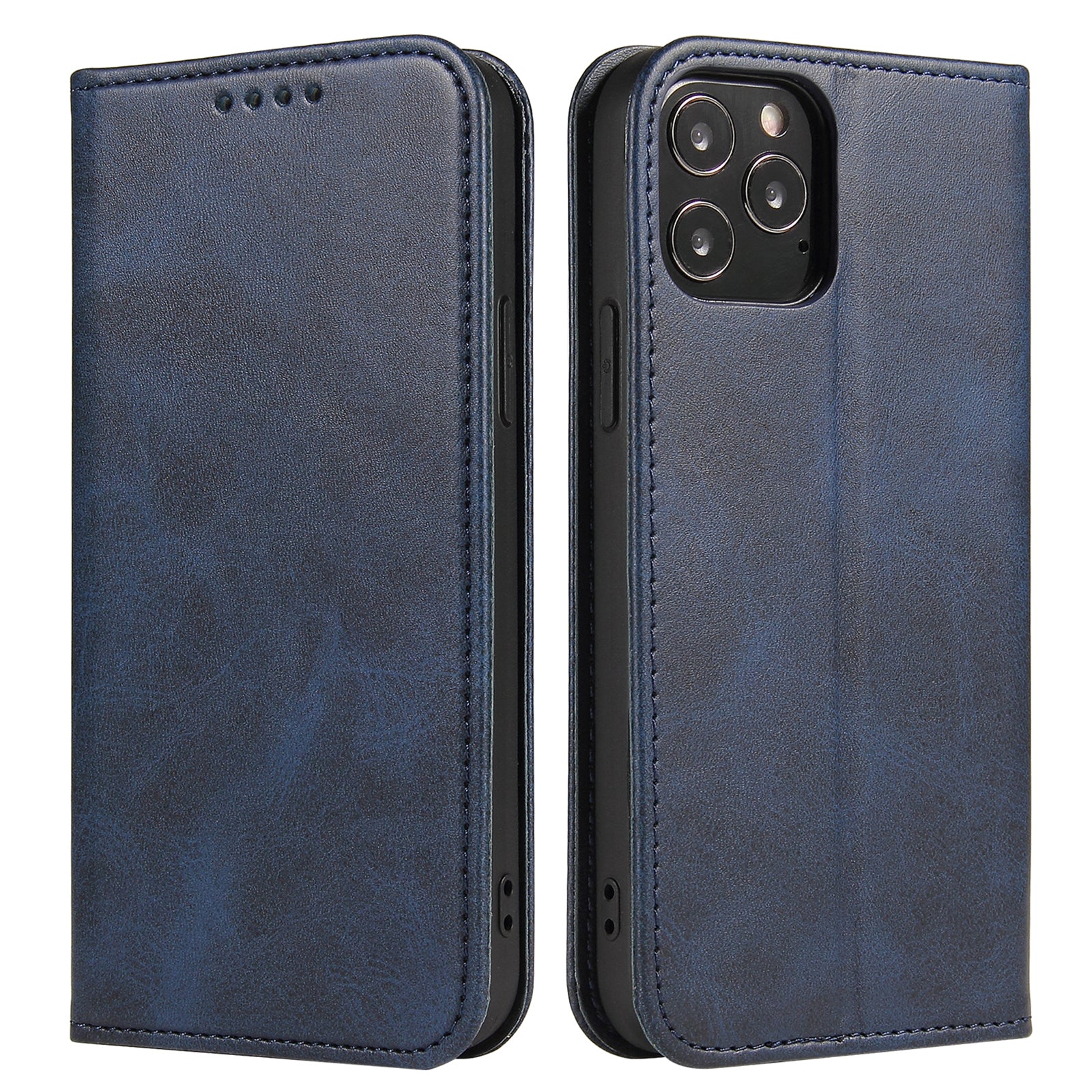 For iPhone 11 Pro Max 6.5 inch Calf Texture Phone Shell Wallet Phone Cover Auto-absorbed Leather Stand Case - Rose Gold