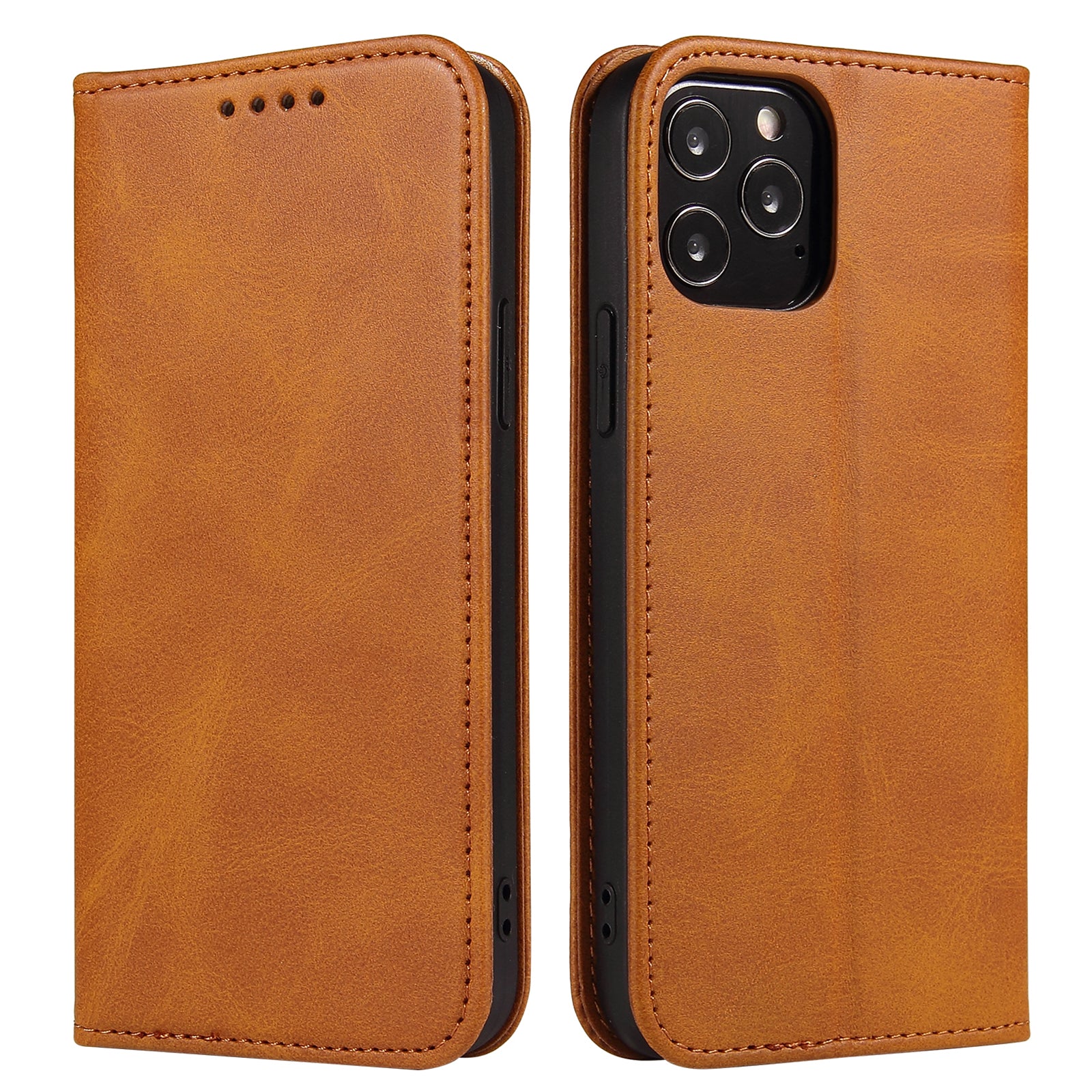 For iPhone 11 Pro Max 6.5 inch Calf Texture Phone Shell Wallet Phone Cover Auto-absorbed Leather Stand Case - Rose Gold