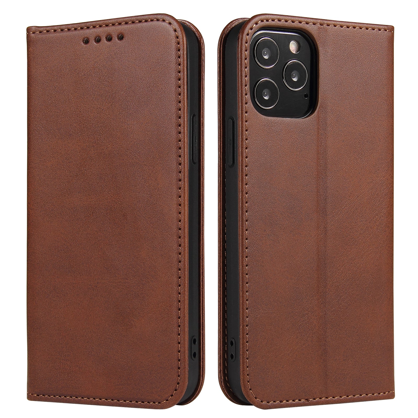 For iPhone 11 Pro Max 6.5 inch Calf Texture Phone Shell Wallet Phone Cover Auto-absorbed Leather Stand Case - Rose Gold