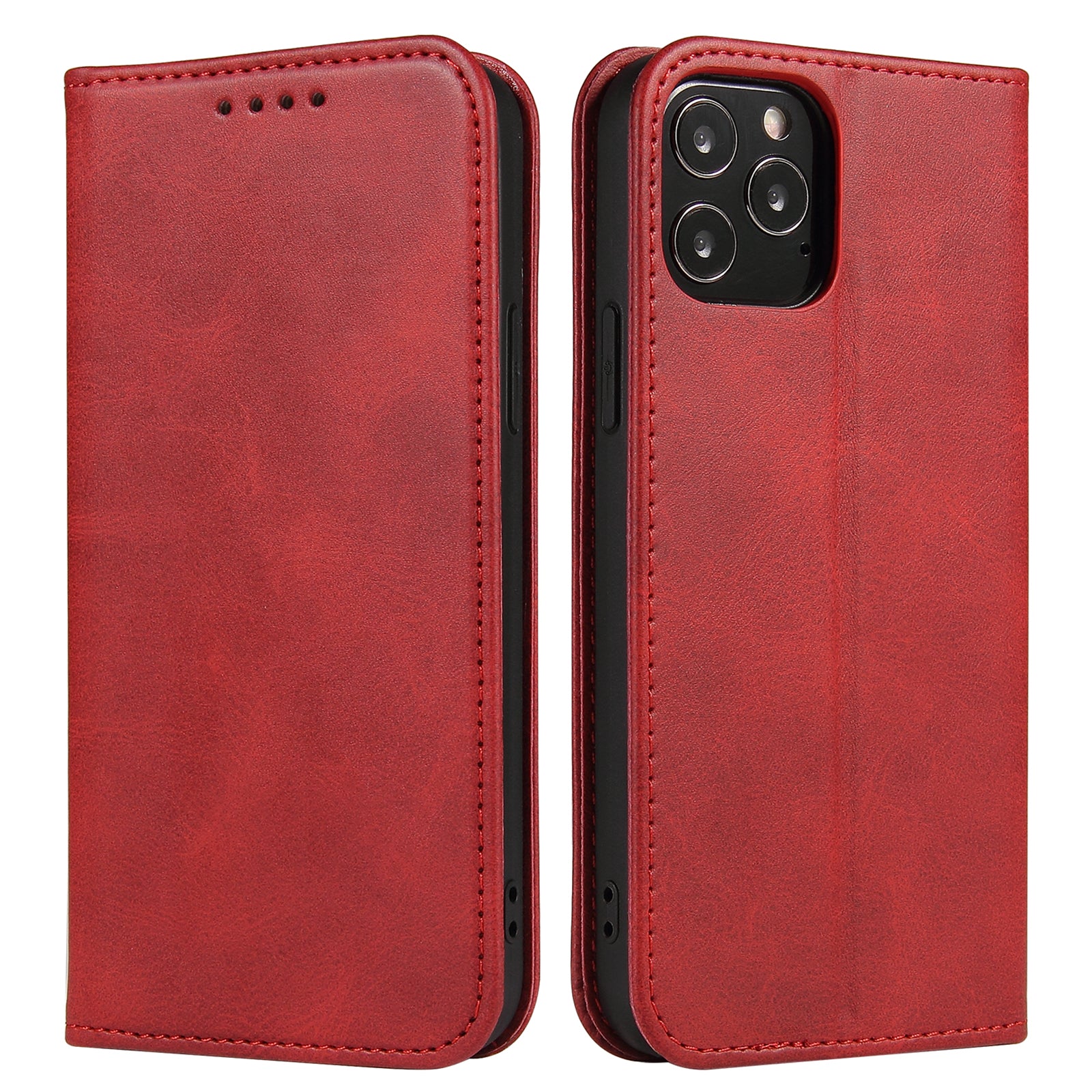 For iPhone 11 Pro Max 6.5 inch Calf Texture Phone Shell Wallet Phone Cover Auto-absorbed Leather Stand Case - Rose Gold