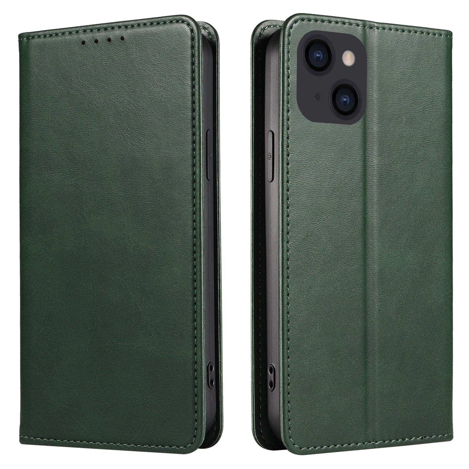 For iPhone 14 Phone Case Calf Texture Wallet Phone Stand Cover Auto-absorbed Magnetic Leather Shell