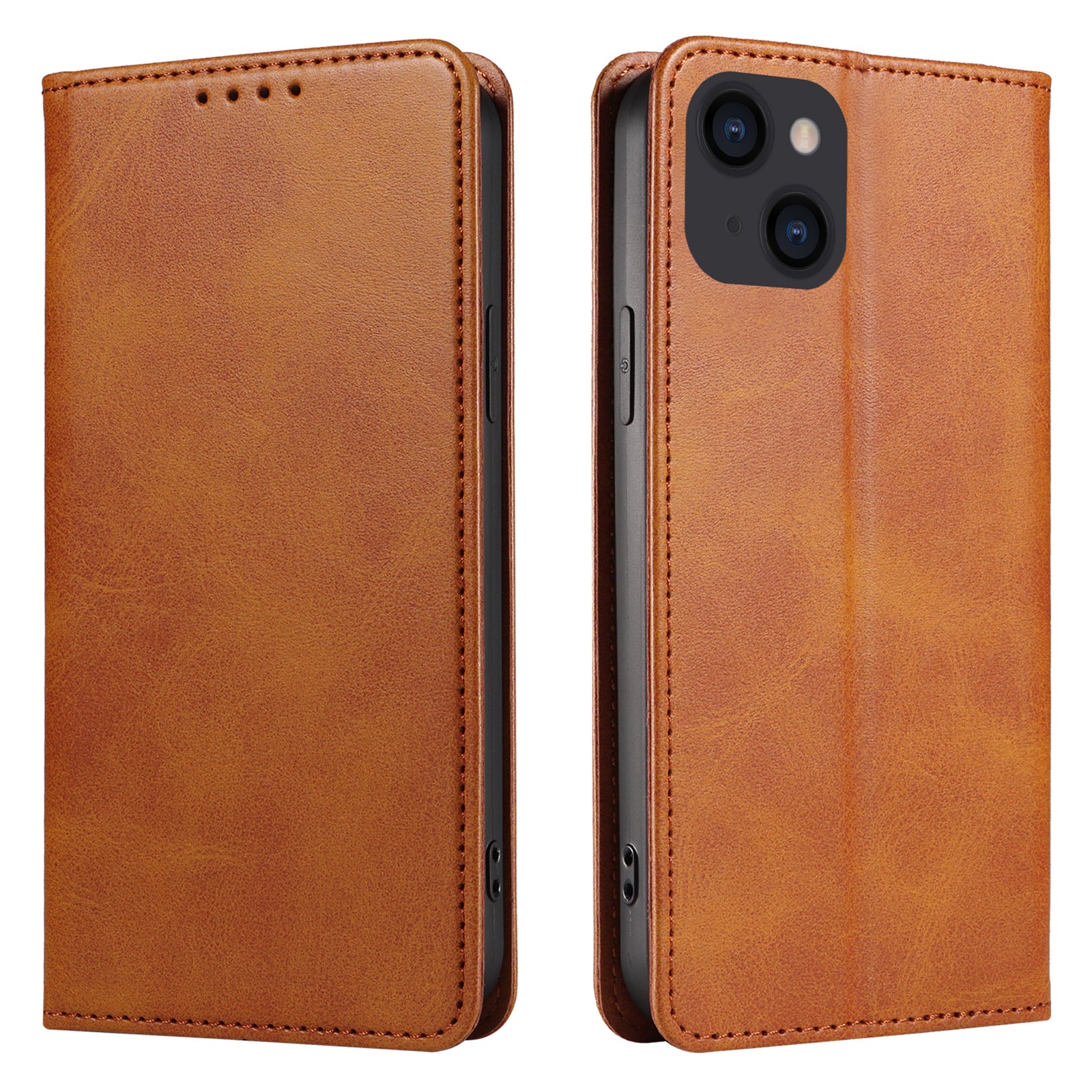 For iPhone 14 Phone Case Calf Texture Wallet Phone Stand Cover Auto-absorbed Magnetic Leather Shell