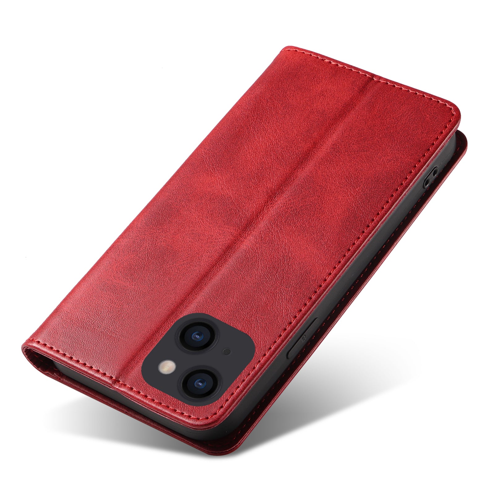 For iPhone 14 Plus Wallet Phone Cover Calf Texture Auto-absorbed Magnetic Leather Stand Phone Case