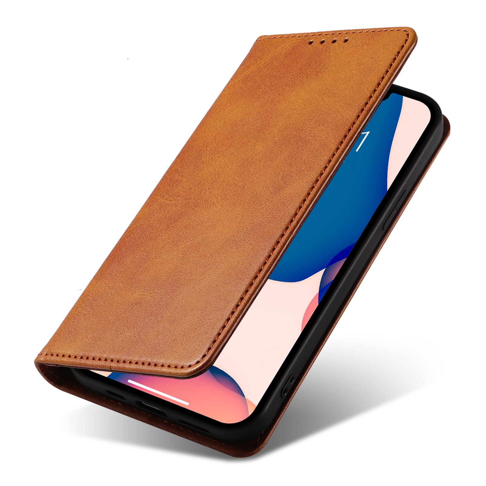 For iPhone 14 Plus Wallet Phone Cover Calf Texture Auto-absorbed Magnetic Leather Stand Phone Case