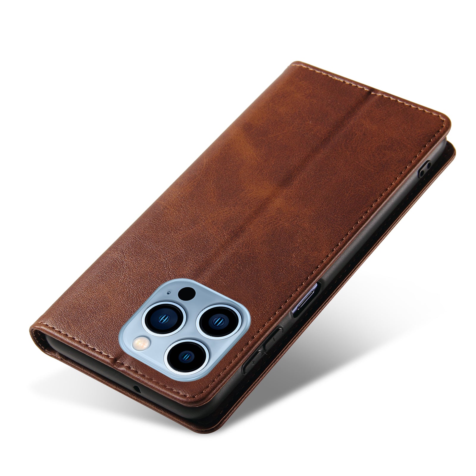 For iPhone 14 Pro Magnetic Leather Phone Case Stand Calf Texture Phone Cover