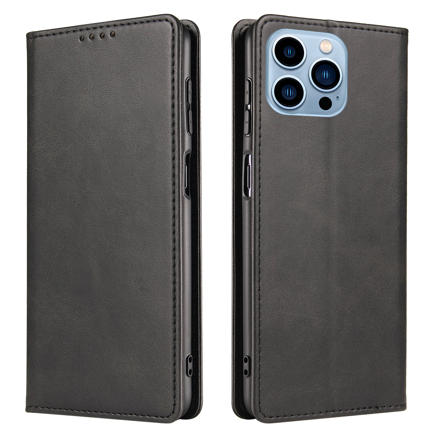 For iPhone 14 Pro Max Dustproof Phone Cover Wallet Magnetic Leather Stand Calf Texture Phone Case