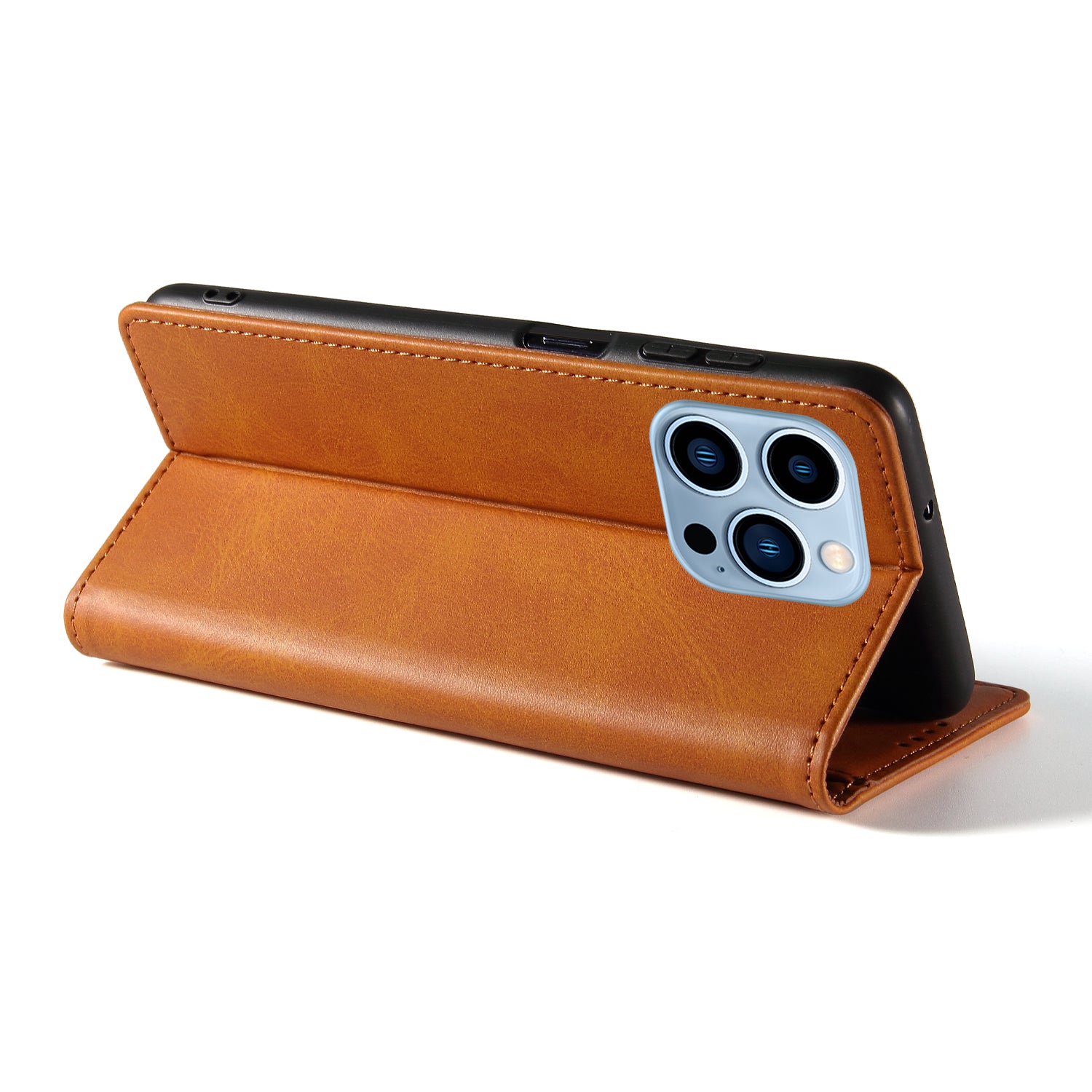 For iPhone 14 Pro Max Dustproof Phone Cover Wallet Magnetic Leather Stand Calf Texture Phone Case
