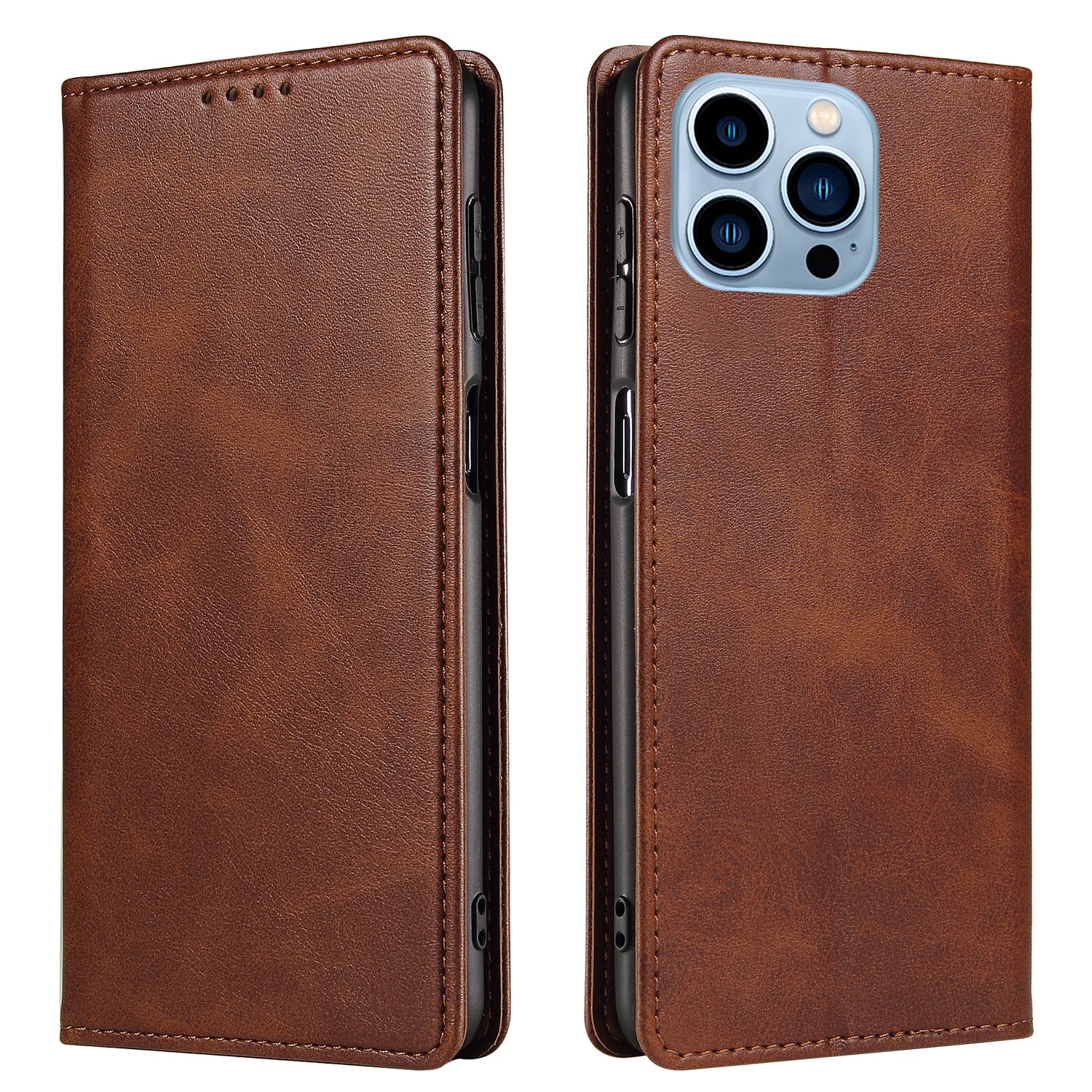 For iPhone 14 Pro Max Dustproof Phone Cover Wallet Magnetic Leather Stand Calf Texture Phone Case