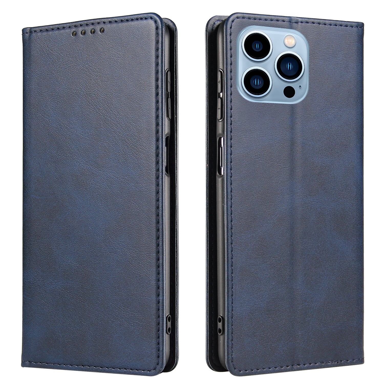 Flip Phone Case Wallet for iPhone 13 Pro Max 6.7 inch , Magnetic Leather Stand Calf Texture Cover - Rose Gold