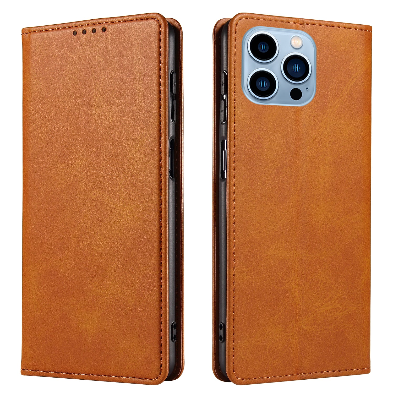 Flip Phone Case Wallet for iPhone 13 Pro Max 6.7 inch , Magnetic Leather Stand Calf Texture Cover - Rose Gold
