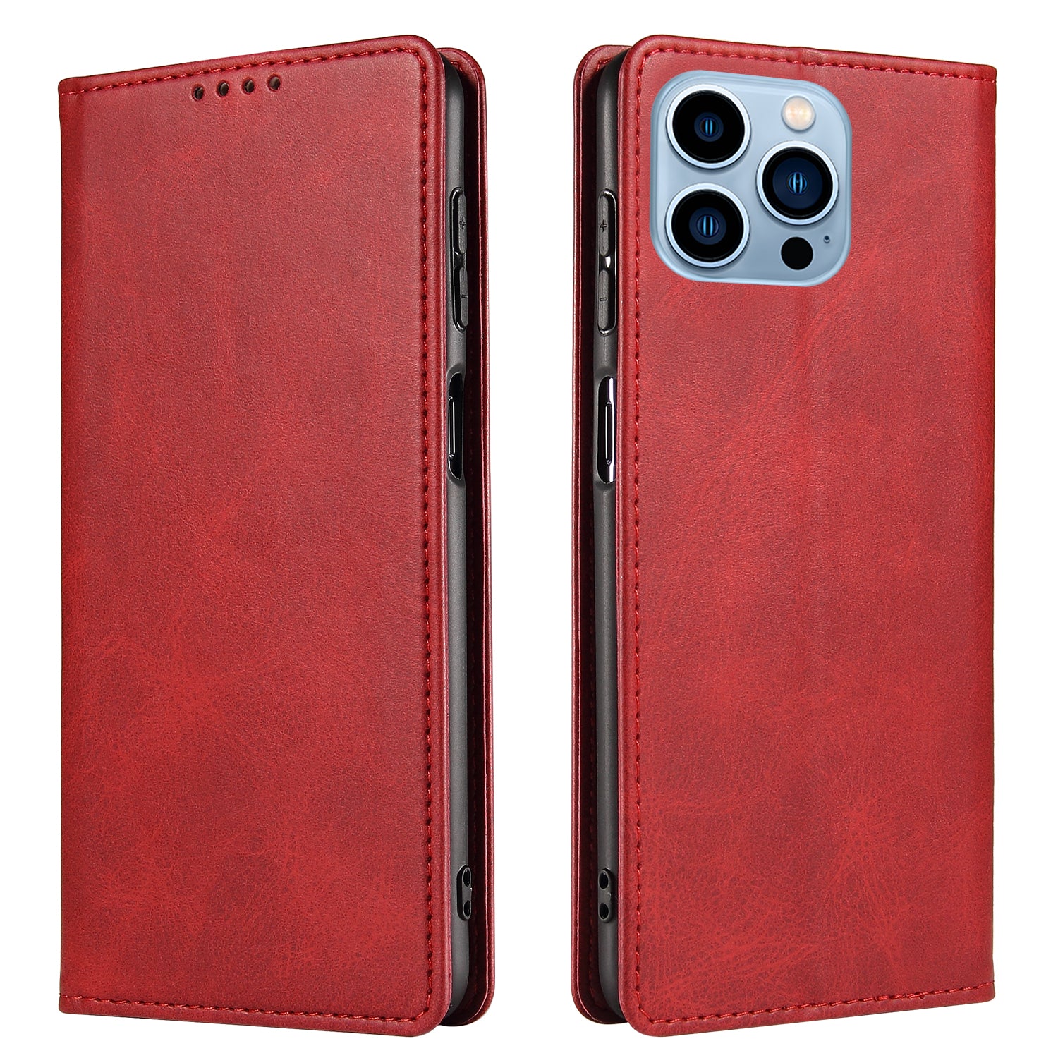 Flip Phone Case Wallet for iPhone 13 Pro Max 6.7 inch , Magnetic Leather Stand Calf Texture Cover - Rose Gold