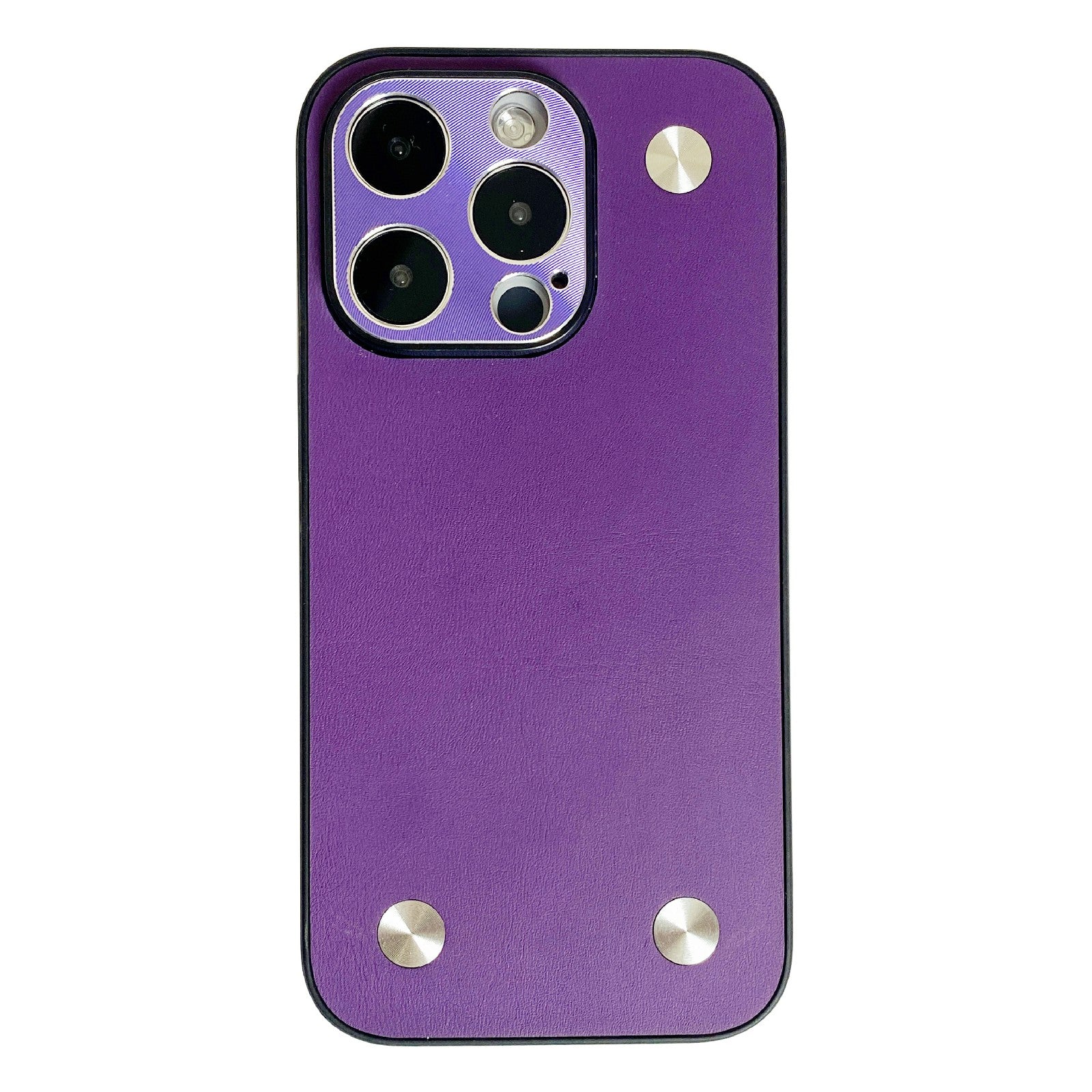 For iPhone 13 Pro Max 6.7 inch Hardware Decor Drop Proof PU Leather Coated TPU Back Case Electroplating Phone Cover