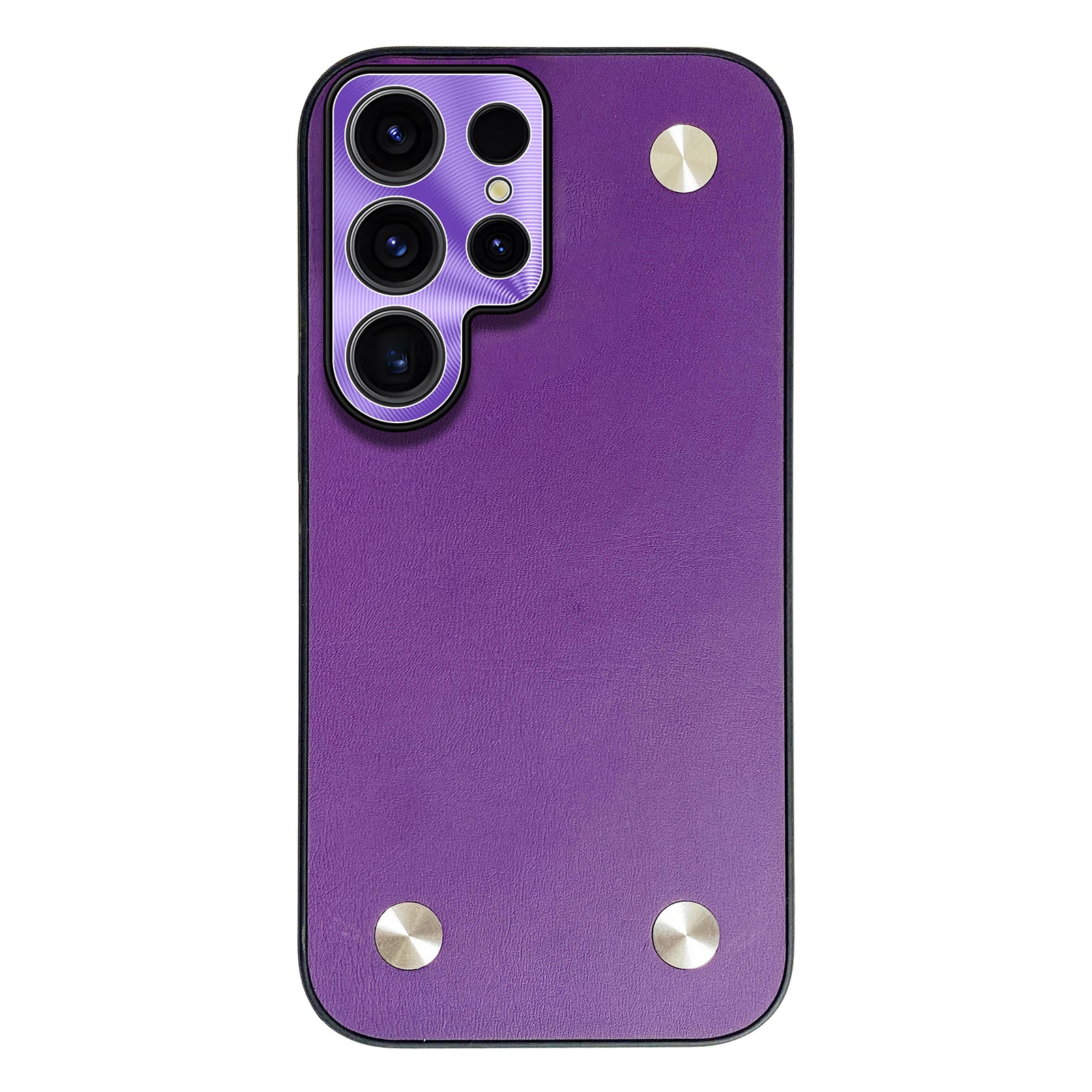 For Samsung Galaxy S22 Ultra 5G Anti-collision Hardware Decor PU Leather Coated TPU Back Case Electroplating Phone Cover