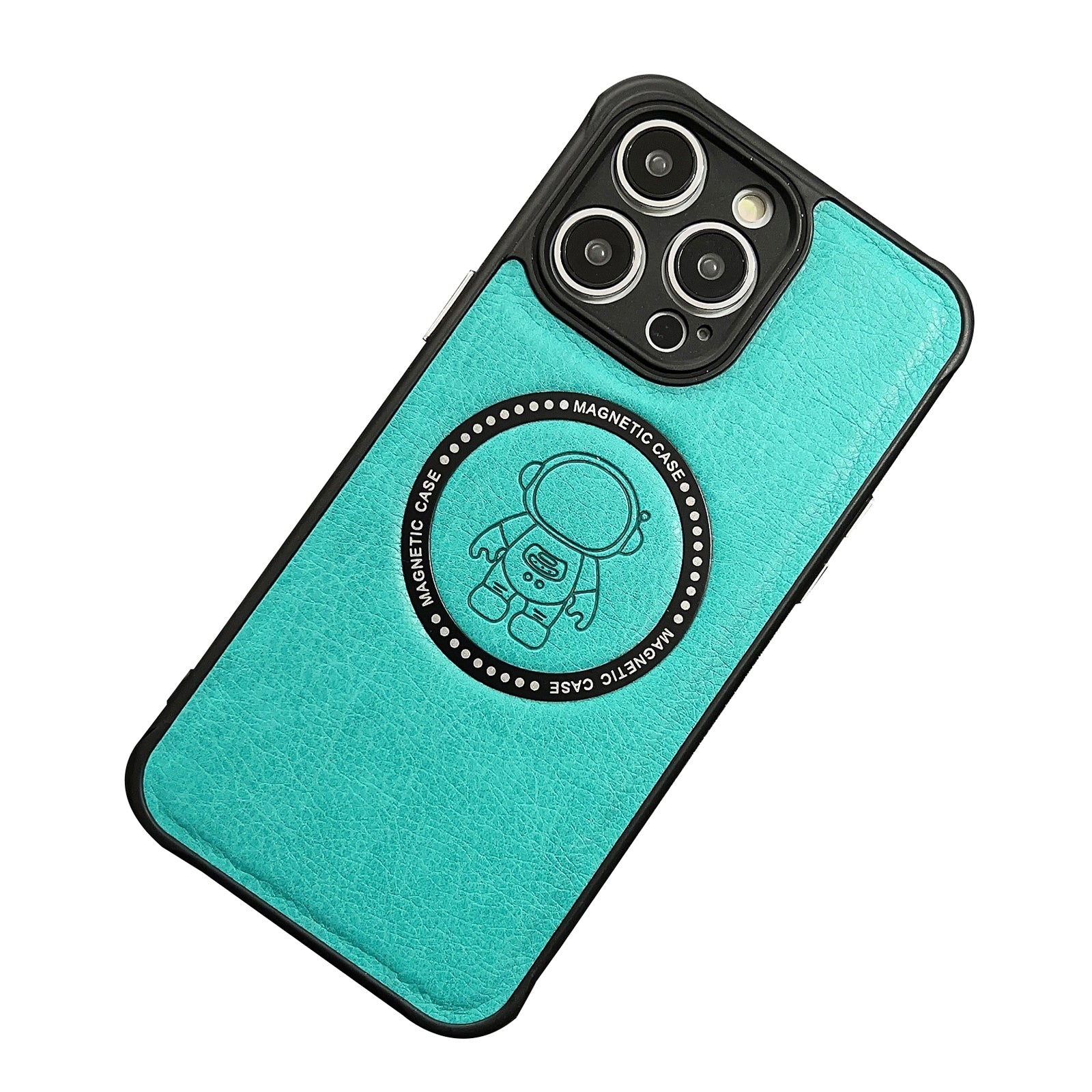 For iPhone 14 Pro Astronaut Pattern PU Leather Coated TPU+PC Case Magnetic Protective Cover Compatible with MagSafe Charger - Light Green