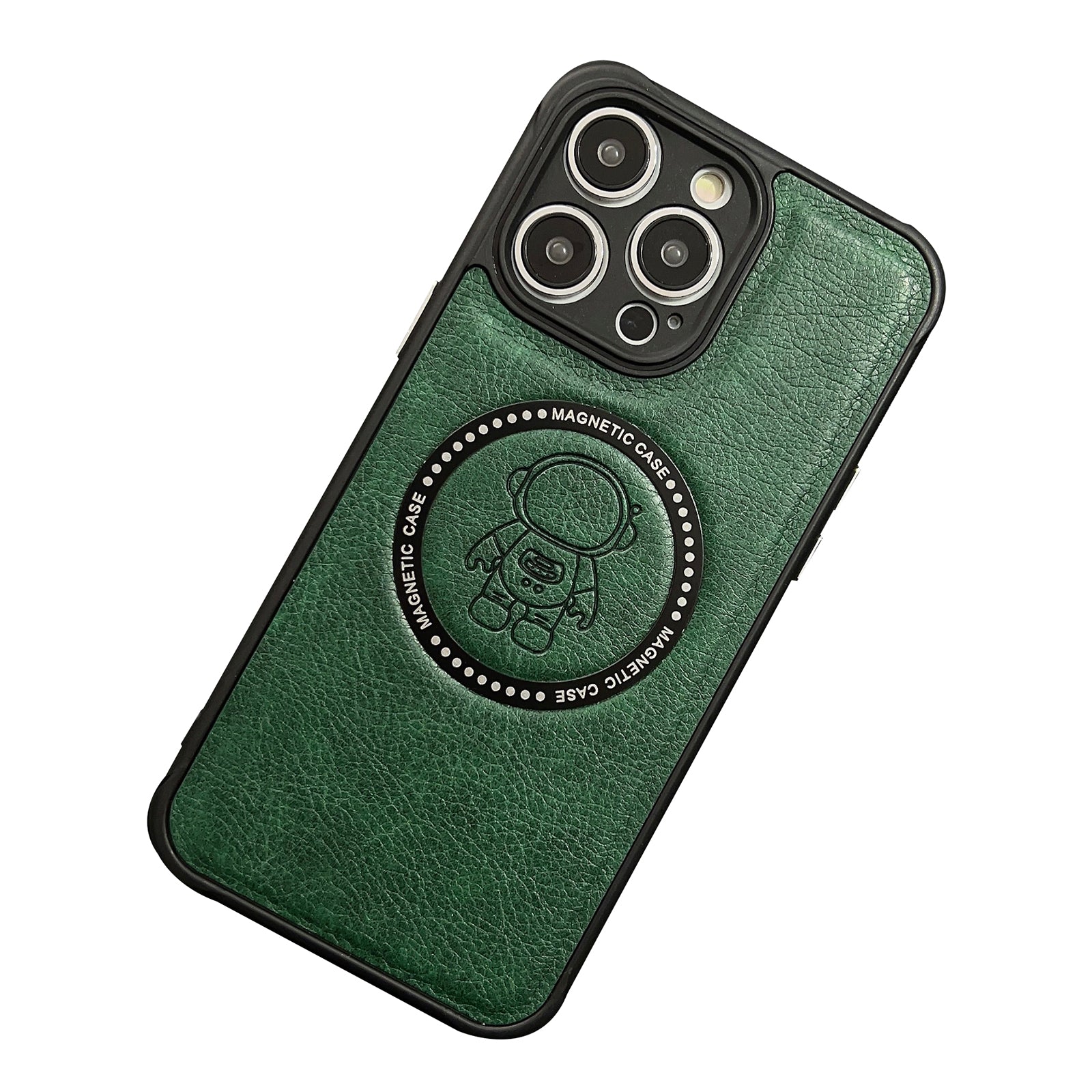 For iPhone 14 Pro Astronaut Pattern PU Leather Coated TPU+PC Case Magnetic Protective Cover Compatible with MagSafe Charger - Light Green