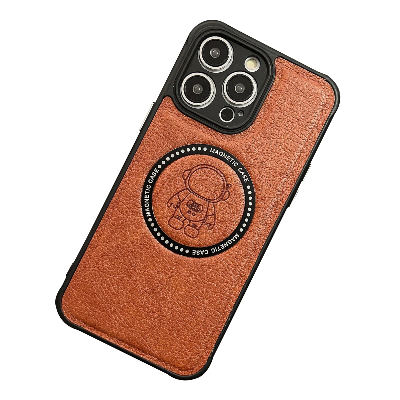 For iPhone 14 Pro Astronaut Pattern PU Leather Coated TPU PC Case Magnetic Protective Cover Compatible with MagSafe Charger