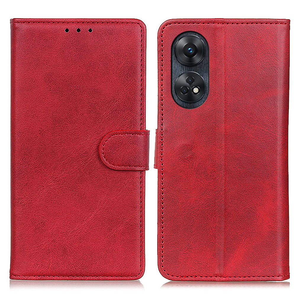 For Oppo Reno8 T 4G Cowhide Texture Leather Phone Case Stand Wallet Phone Cover