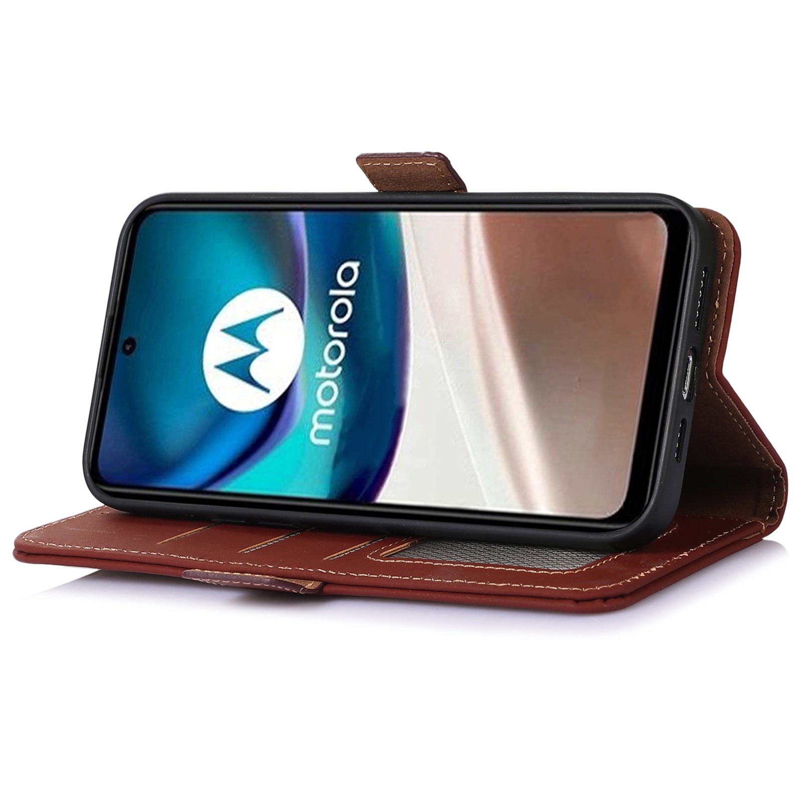 For Motorola Moto G73 5G Phone Stand Case Genuine Cow Leather RFID Blocking Wallet Phone Cover